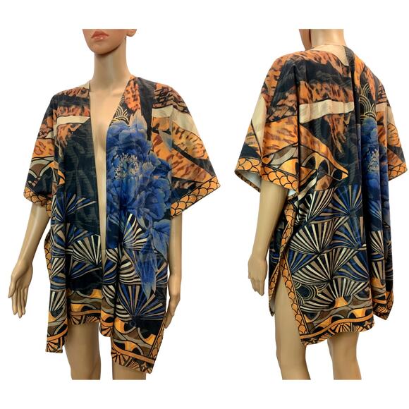 Chico's Blue & Multicolor ULTRA-SUEDE Faux Suede Wrap Oversized Ruana| OSFM - Picture 1 of 9